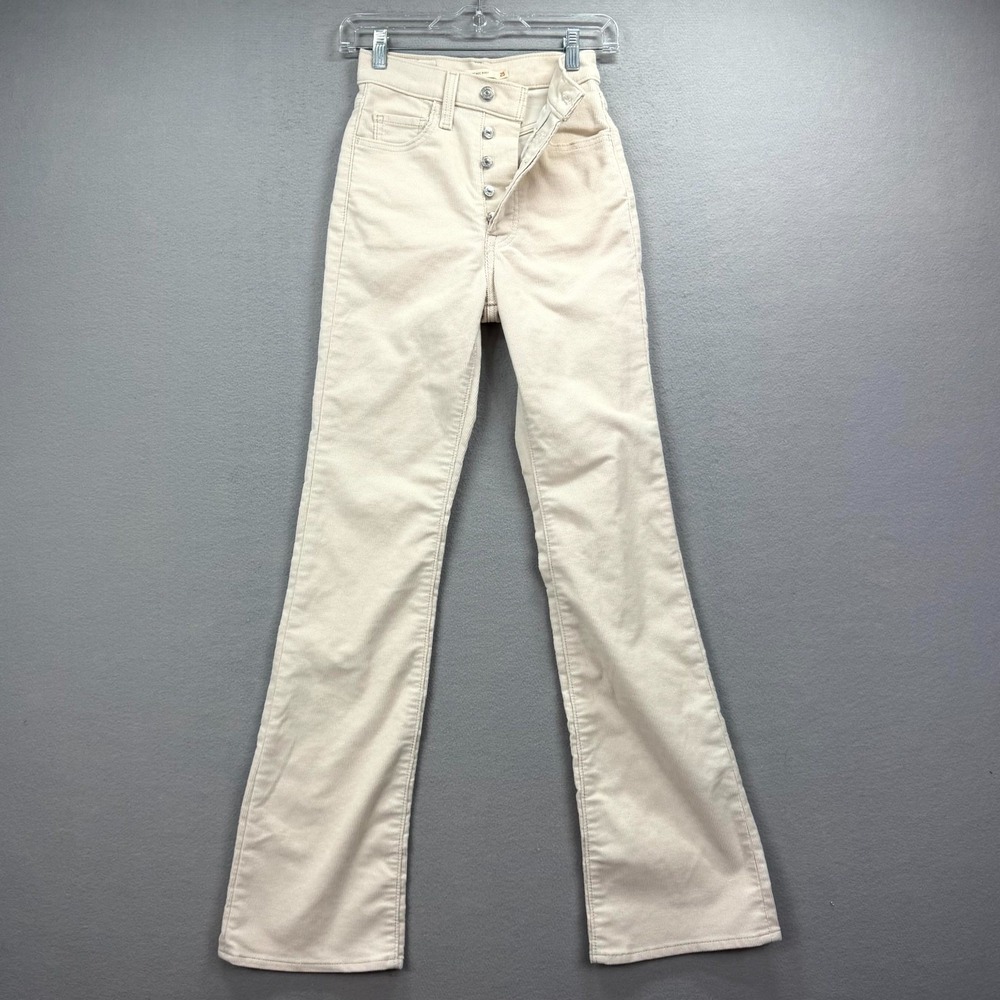 Levi's Ribcage Bootcut‎ Pants Womens 25 Beige Corduroy Stretch Cords Button Fly